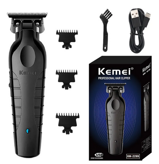 Patillera Kemei KM-2299 profesional con cuchillas finas y diseño negro