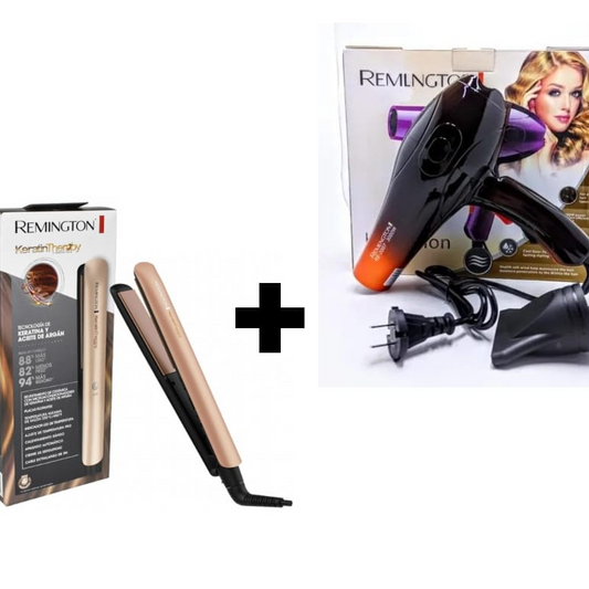 Combo Remington Keratina: Plancha + Secador 3000W en color naranja